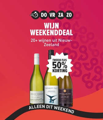 Weekenddeal 20+ wijnen uit nieuw zeeland tweede fles 50% korting.